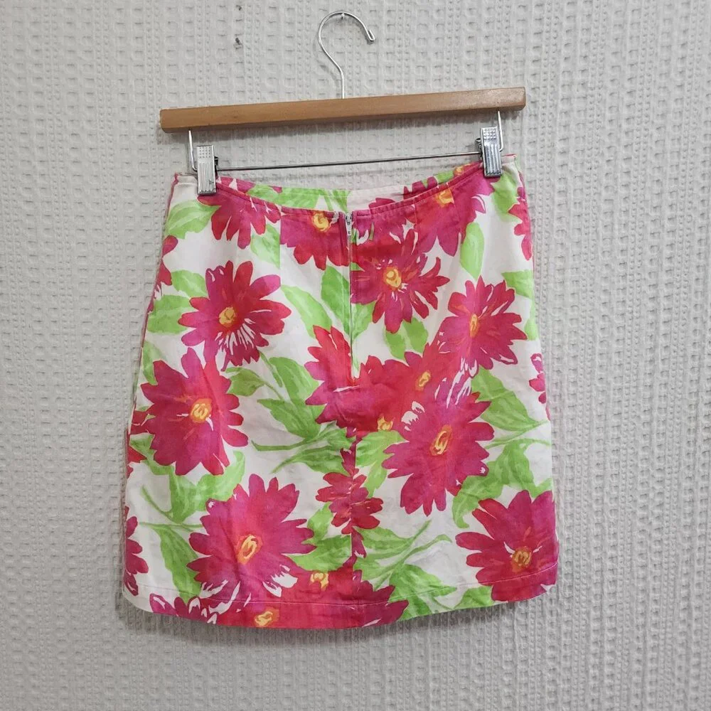 Merona Pink Floral Mini Skirt Y2K 2000s Lined Cotton Summer Skirt Size 10